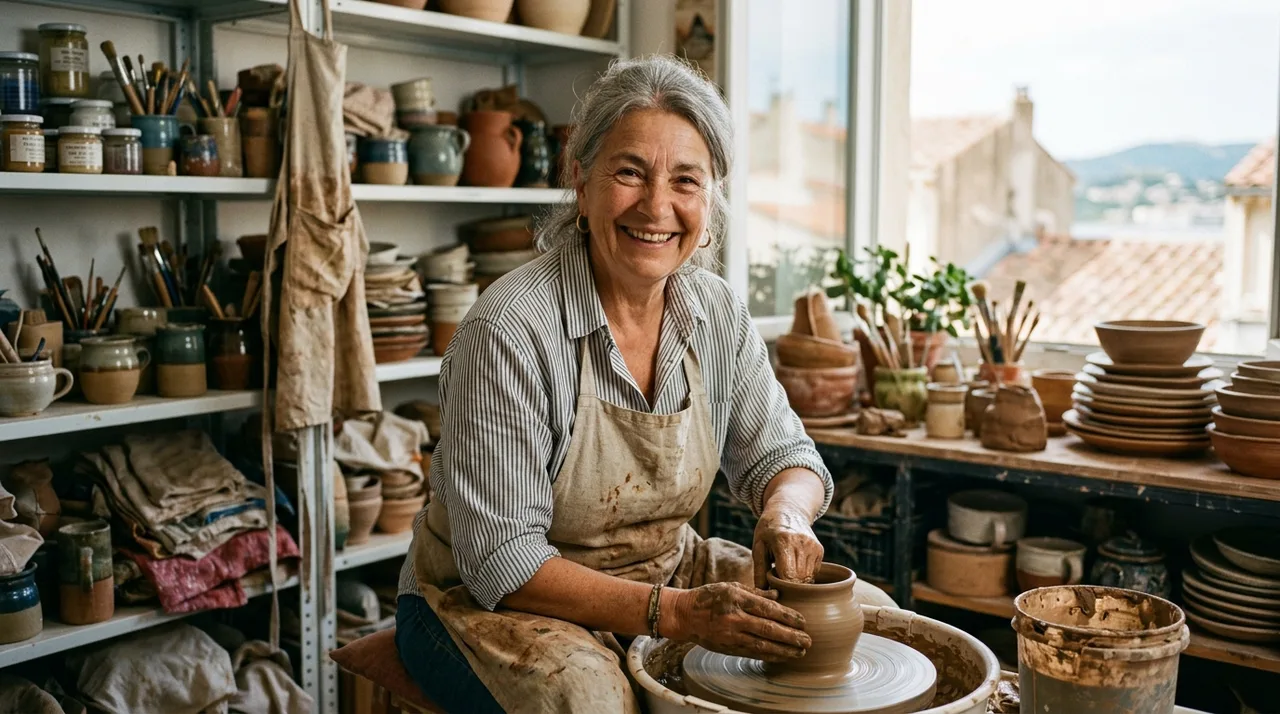 Portrait d'une artisane locale bénévole partageant son savoir-faire avec les habitants